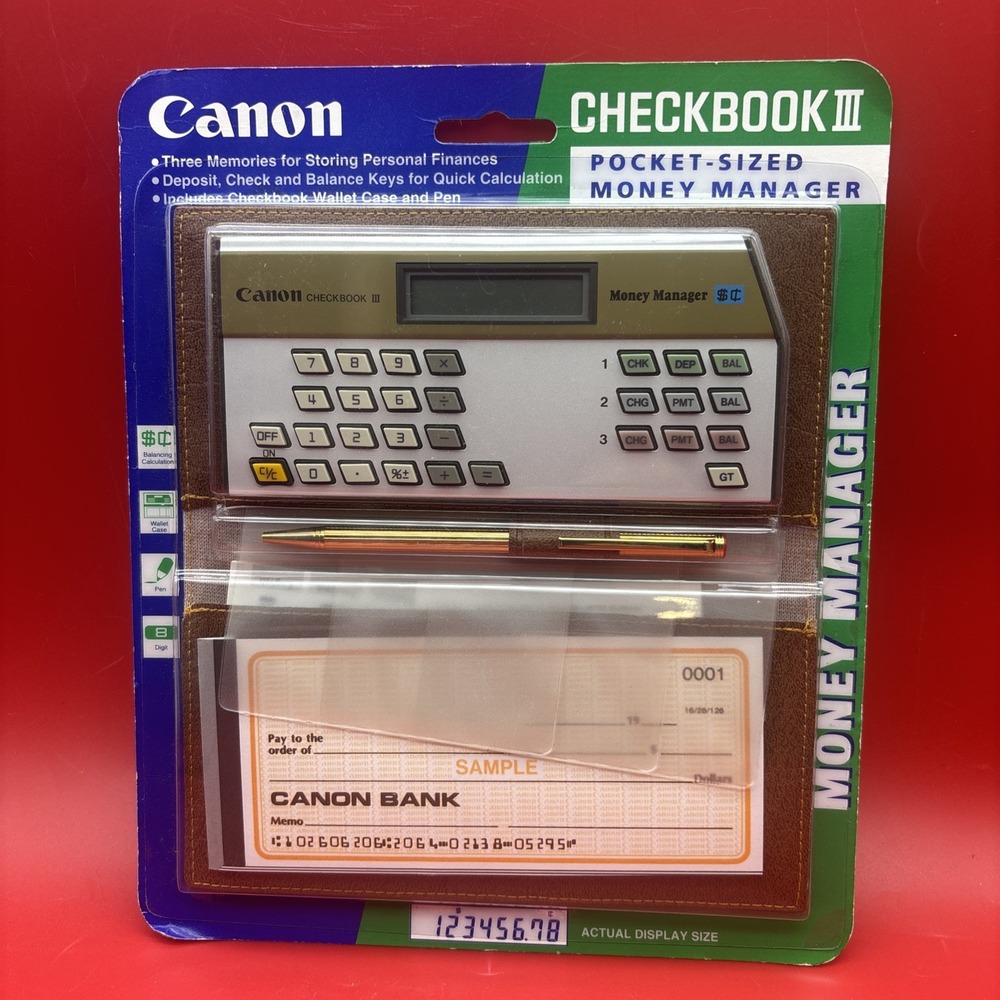 Vintage Canon Checkbook III Money Manager With Calculator Case & Pen New